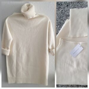 Lovers + Friends Oatmeal Cut Out Turtleneck Long Line Roll Sleeve Sweater Nwt